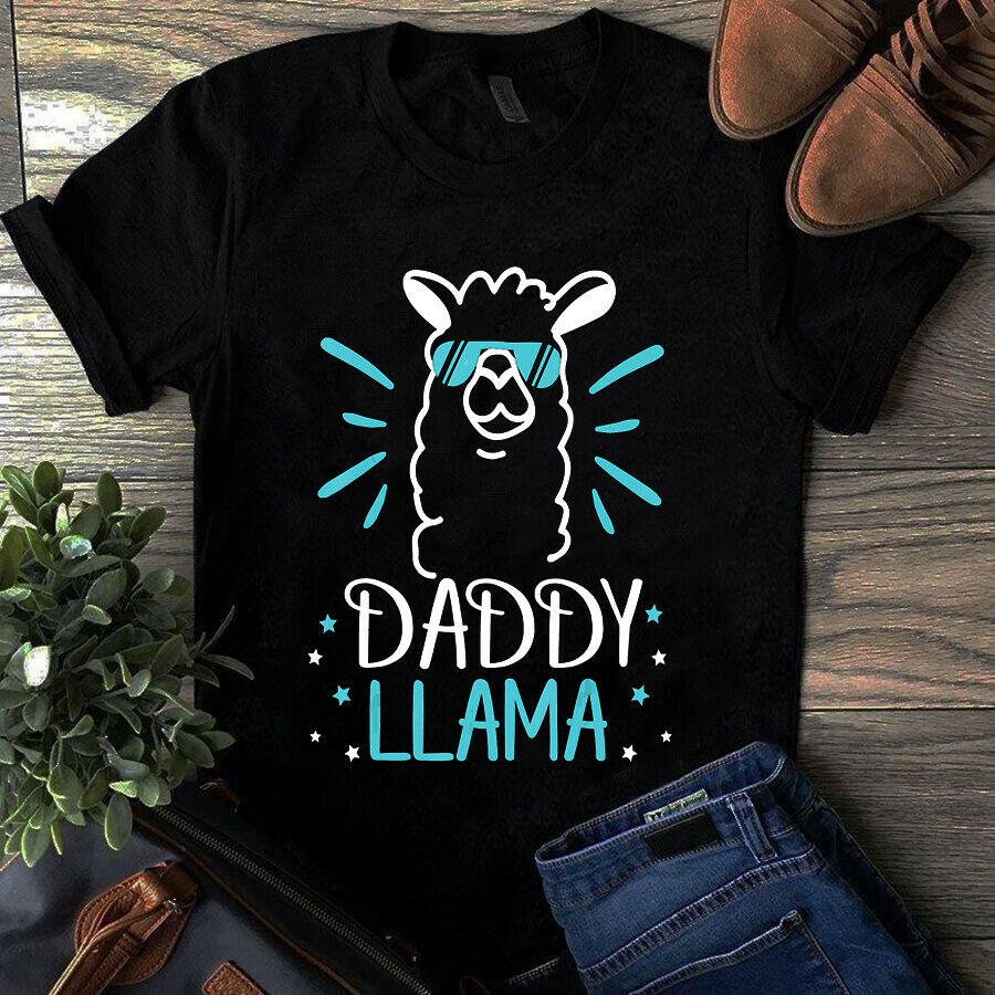 Pure Style Tshirt Glass Llama Daddy Llama สัตว์วันพ่อ