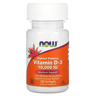 Now Foods, Highest Potency Vitamin D-3, 10,000 IU [ 120 Softgels ] Vitamin d3 10000 puritan , Now Food , วิตามินดี3