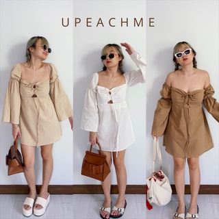 Creampuff dress เดรสสั้นสีพื้นไปทะเล ชุดเดรสสไตล์เกาหลี เดรสปาดไหล่มินิมอล เดรสสั้นมีห่วงผูกเชือกแขนตุ๊กตา