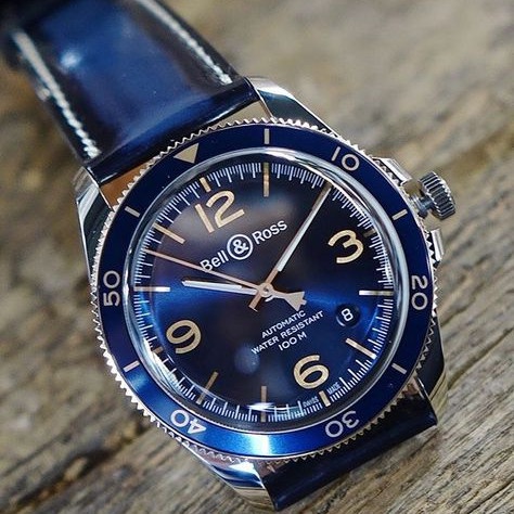 Bell &amp; Ross Aeronavale Blue Chronograph Automatic ควอตซ์ สแตนเลส Military Men's Holiday Gift Watch