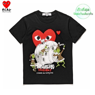 เสื้อยืดแขนสั้นลําลอง คอกลม พิมพ์ลาย Play Kawakubo Rei CDG แฟชั่นฤดูร้อน สําหรับผู้ชาย และผู้หญิง