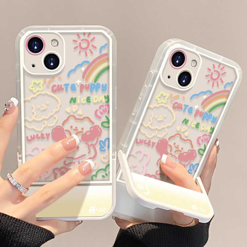เคสโทรศัพท์มือถือ ซิลิโคนนุ่ม TPU ใส กันกระแทก ลายสายรุ้งน่ารัก พร้อมที่ตั้งวาง สําหรับ IPhone 13 12 11 Pro X XR XS Max SE 2020 6 6S 7 8 Plus