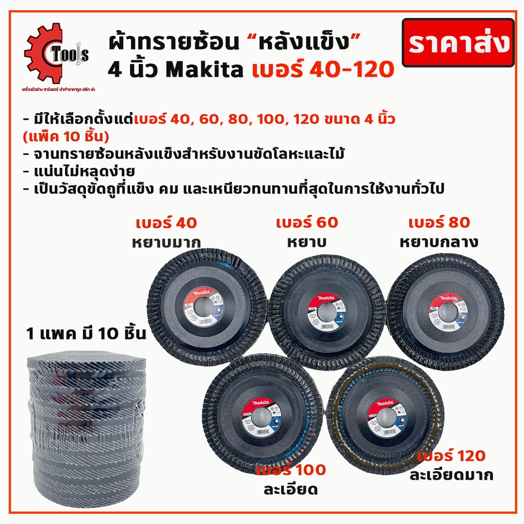MAKITA ผ้าทรายซ้อนหลังแข็ง 4 นิ้ว เบอร์ 40,60,80,100,120 กระดาษทรายซ้อน จานทรายซ้อน ใบเจียรผ้าทรายซ้อน ราคา ถูกที่สุด ดีลบีเคเค
