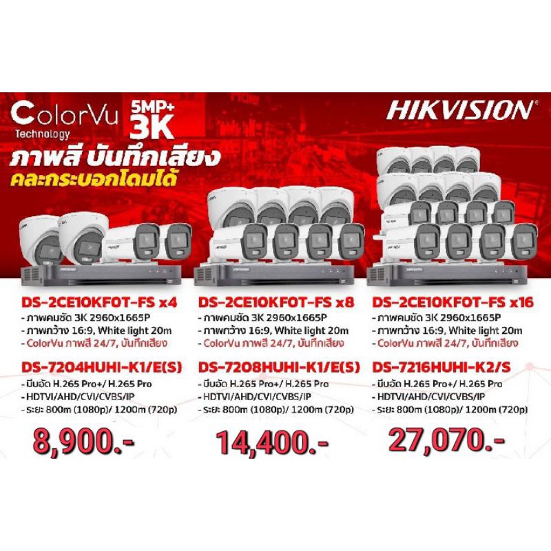ชุดกล้องวงจรปิดHikvision[ColorVu] 5MP+3K