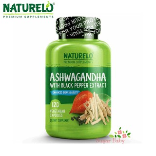 NATURELO Ashwagandha Organic Root Powder 90 Vegetable Capsules โสมอินเดียสกัด 90 เวจจี้แคปซูล