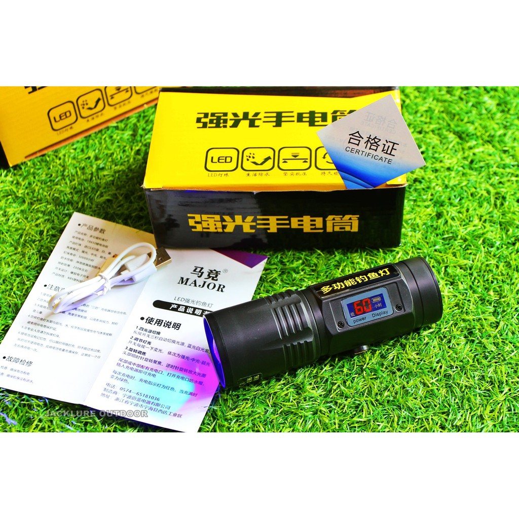 ไฟฉายส่องทุ่น ตกปลา 4 สี ระบบใหม่ จอแสดงระดับพลังงาน การใช้งาน พร้อมช่อง USB (NEW 2021)