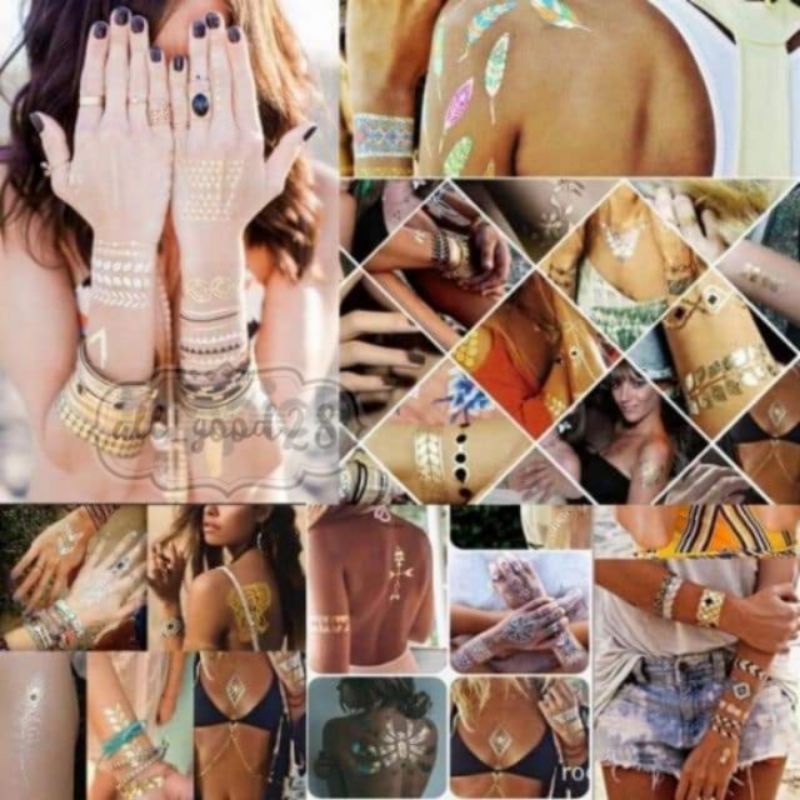 🇹🇭⚡แทททูสติกเกอร์ รอยสักสีทอง Gold foil tattoo sticker #25