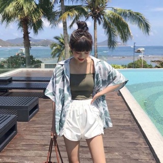 🌊 Ocean green hawaii shirt เสื้อเชิ้ตฮาวาย สีเขียว ลายสีน้ำ เนื้อผ้าชิฟฟ่อนผสม 🌈