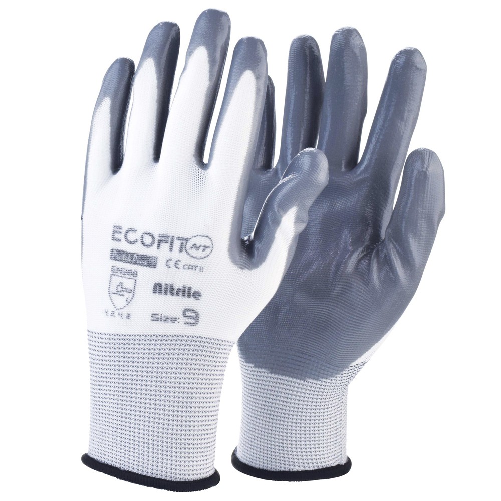 ECOFIT NT ถุงมือเคลือบยางไนไตรล์ ป้องกันน้ำมัน กันบาด สีเทา (แพค 12 คู่)