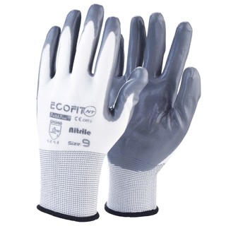 ECOFIT NT ถุงมือเคลือบยางไนไตรล์  ป้องกันน้ำมัน กันบาด สีเทา  (แพค 12 คู่)