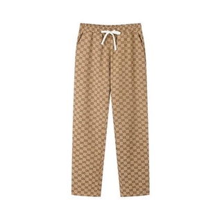 Gucci กางเกงขายาวทรงกระบอกแฟชั่นสําหรับ Unisex ผ้าแคนวาสพิมพ์ลาย