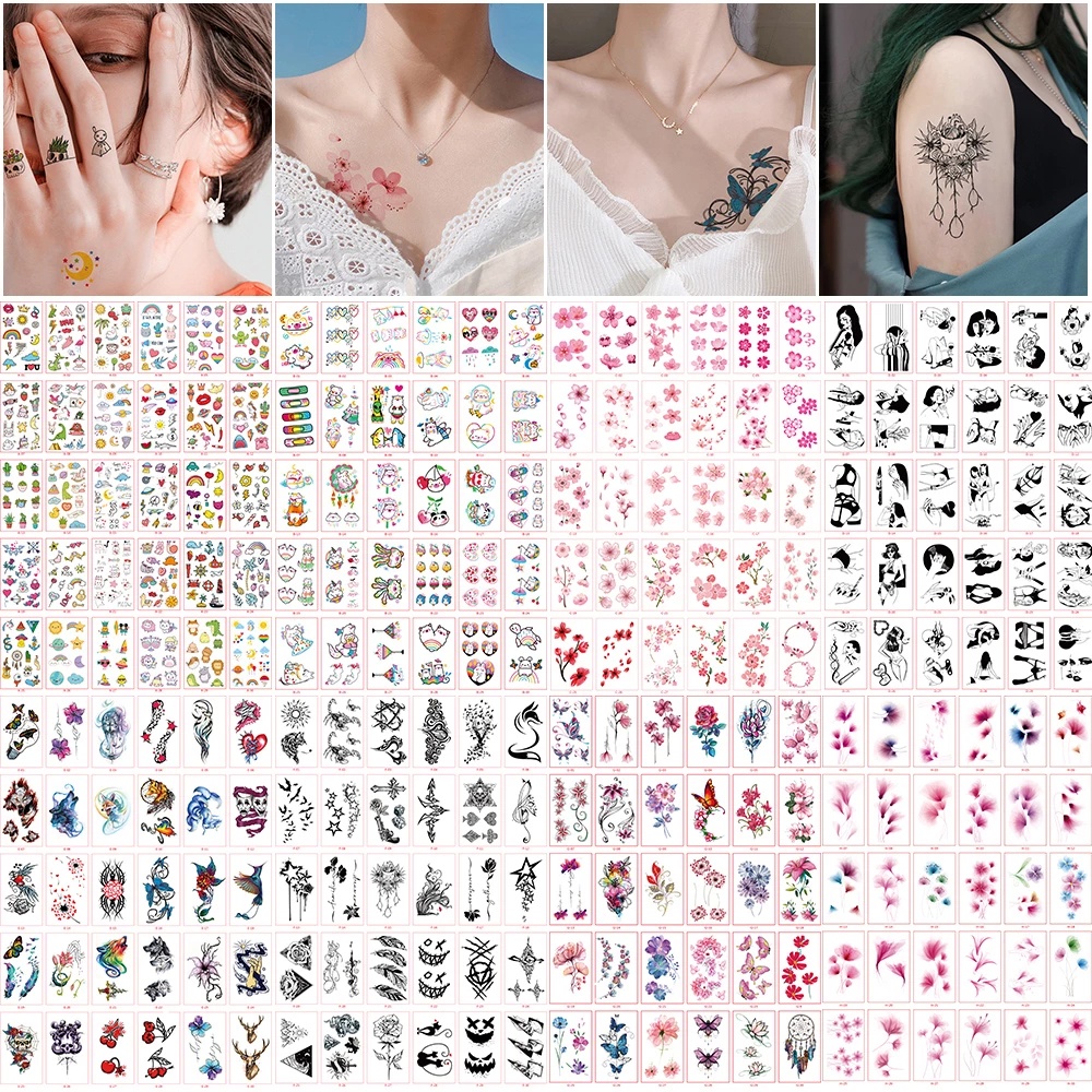 สติกเกอร์รอยสักชั่วคราวพิมพ์ลายการ์ตูนป้องกันน้ําแบบ Unisex สีดํา