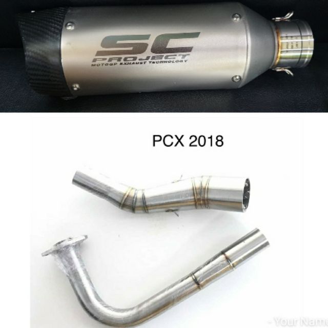คอท่อ PCX 150 ปี 2018 - ปัจจุบัน ขนาด 2 นิ้ว + ปลายท่อ  SC Moto GP สีเงิน ปลายท่อคาร์บอนแท้