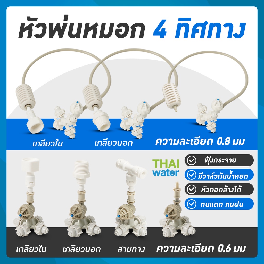 หัวพ่นหมอก หัวพ่นหมอก4ทาง หัวพ่นหมอกรดน้ำต้นไม้ หัวพ่นหมอกโรงเพาะเห็ด สปริงเกอร์ Sprinkler สปิงเกอร์