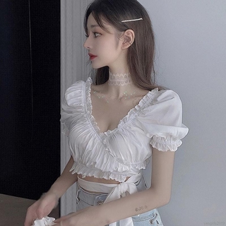 [คุณภาพสูง พร้อมส่ง] เสื้อคอวี แขนห้าส่วน แบบผูกเชือก เซ็กซี่ สไตล์เกาหลี สําหรับผู้หญิง