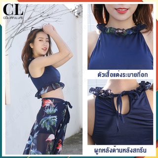 แขนกุด ชุดว่ายน้ำ ชุดว่ายน้ำสตรีเซต2ชิ้น มี2สี ไซส์（M-XL) นื้อผ้านิ่มใส่สบาย รุ่น