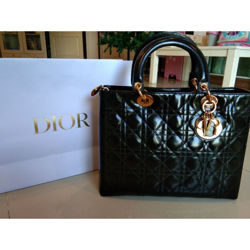 sold🙏✨Lady dior Large size  used like new หนังแก้ว