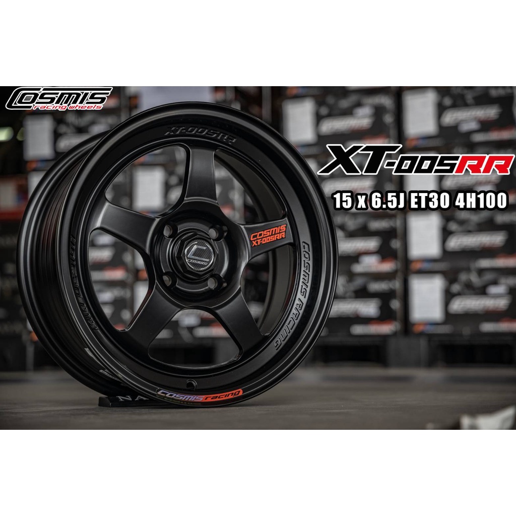 ล้อแม็กขอบ15 ล้อเบา 15x6.5 4h100 ET+30 CB67.1 สีดำตัวหนังสือแดง ยี่ห้อCosmis รุ่น XT-005RR (YA031) ล