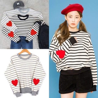 เสื้อแขนยาวลายทาง ดีเทลหัวใจตรงศอก 2 ข้าง น่ารักสุดๆ