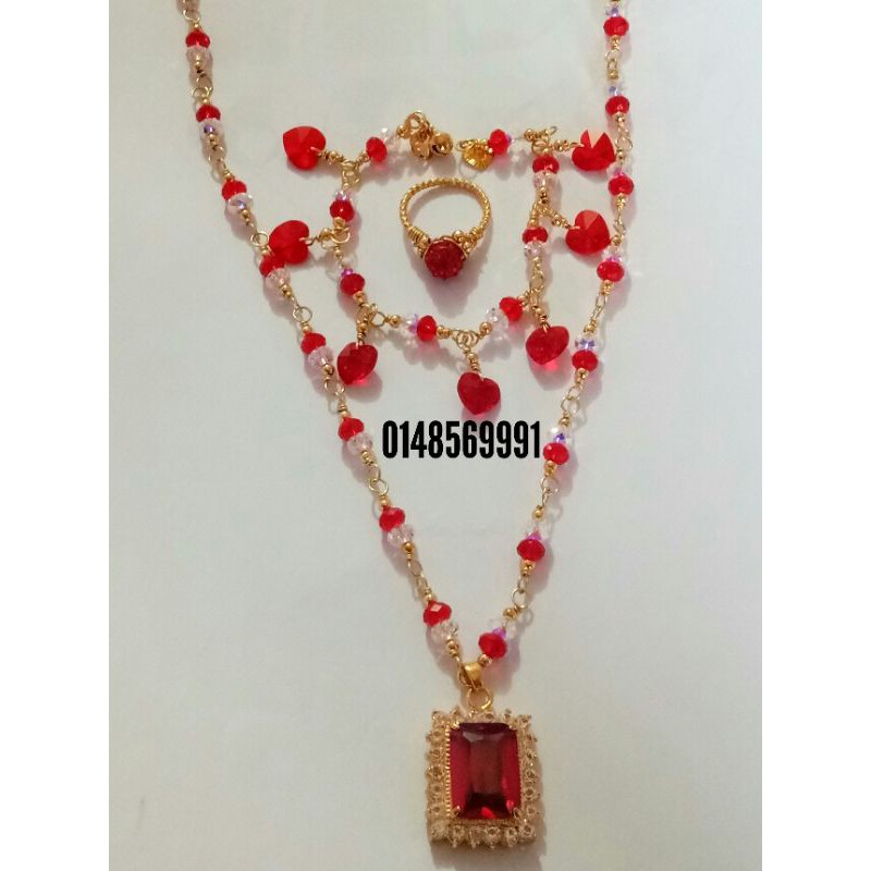 GOLD SWVOSKI NECK CHAIN + HAND CHAIN + CRYSTAL RING SET