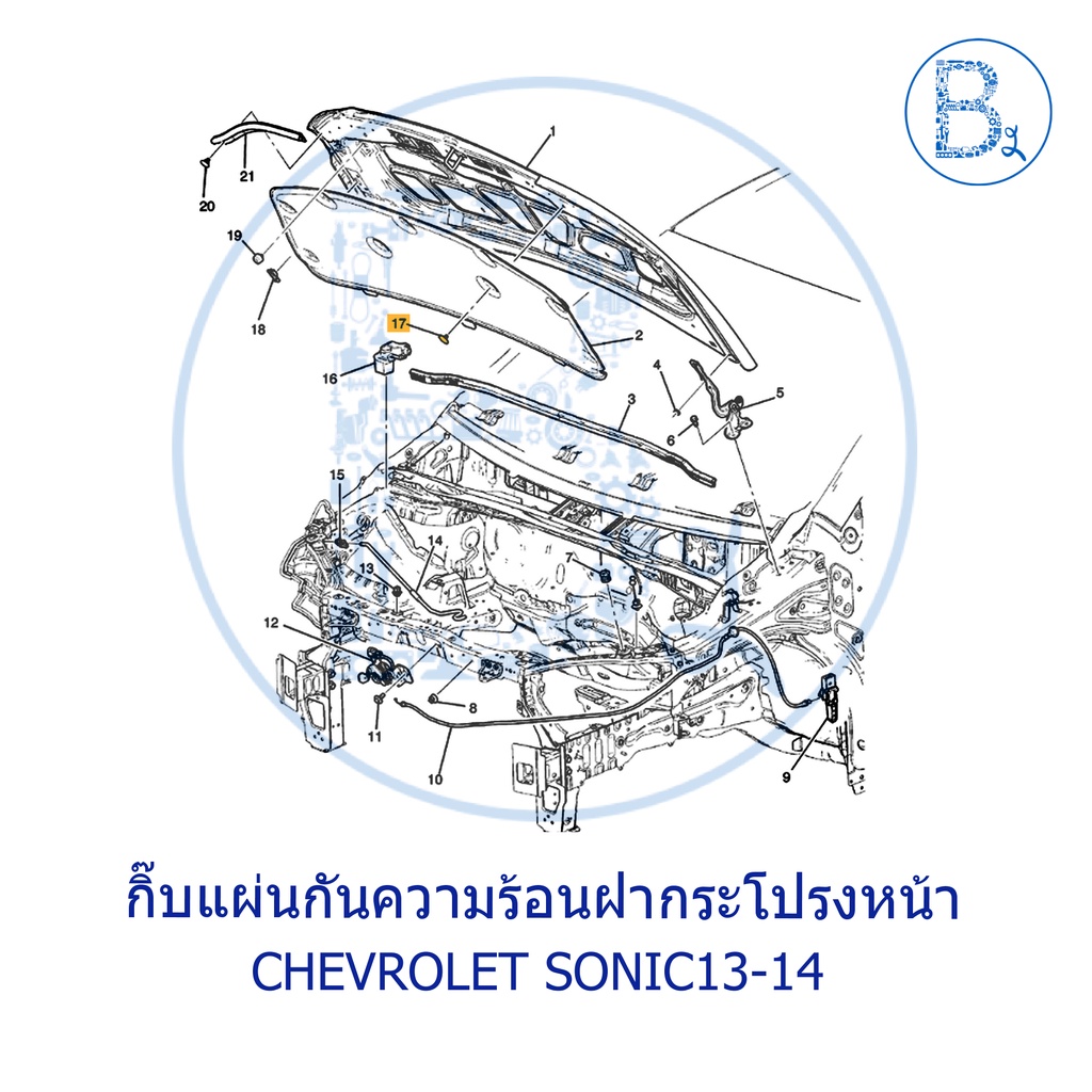 **อะไหล่แท้** กิ๊บแผ่นกันความร้อนฝากระโปรงหน้า CHEVROLET SONIC13-14