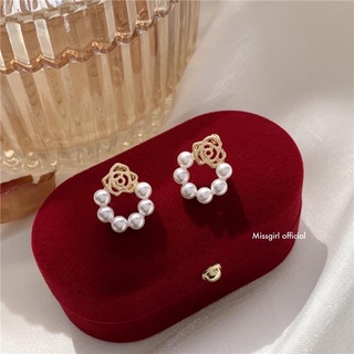 Rose pearl earring - ต่างหูเงินดอกกุหลาบ