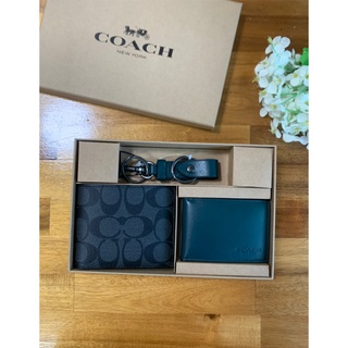 พร้อมส่งแท้💯กระเป๋าสตางค์ผู้ชาย COACH BOXED 3 IN 1 WALLET GIFT SET IN COLORBLOCK