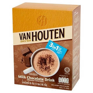 VAN HOUTEN Milk Chocolate Drink (140g)แวน ฮูเต็น มิลค์ ช็อกโกแลต ดริ้งค์ เครื่องดื่มช็อกโกแลตสำเร็จรูป 28กรัม x 5 ซอง