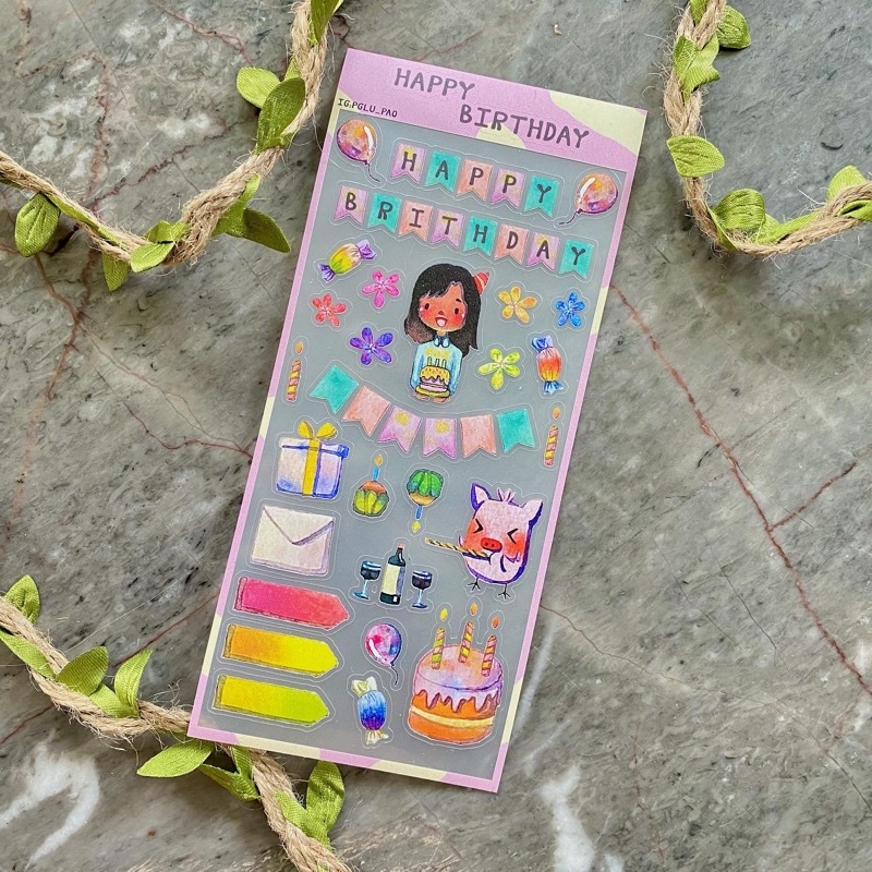 watercolor sticker : happy birthday