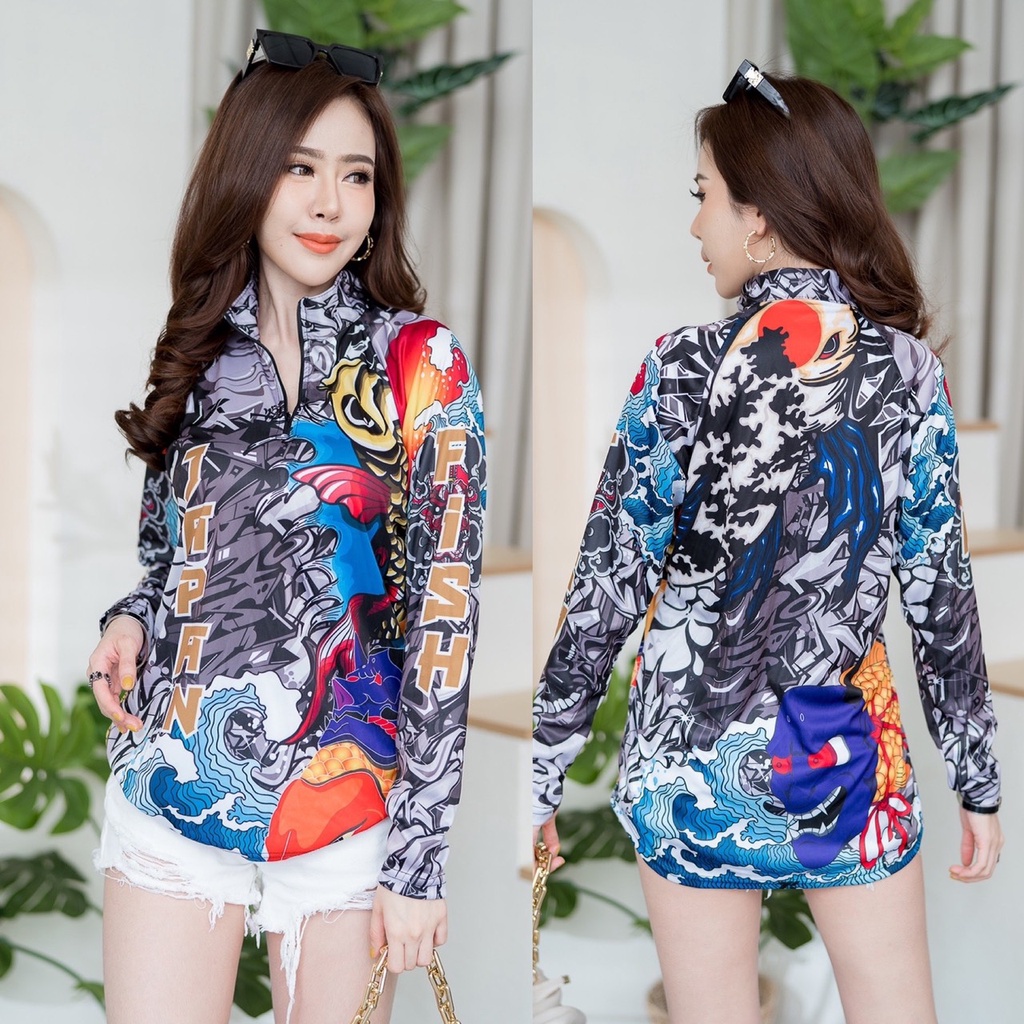 เสื้อตกปลา เสื้อแขนยาว JK Thailand เสื้อกันยูวี ลาย JAPAN FISH   ป้องกันรังสี UV 80% แห้งเร็ว