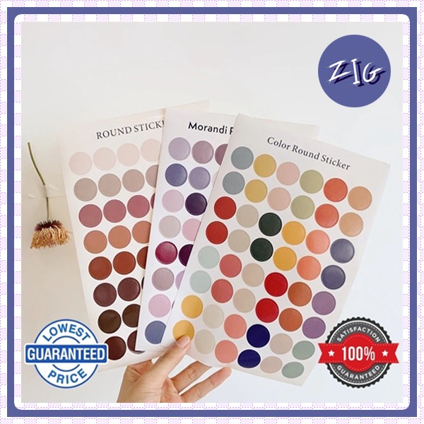 ZIGSHOP - มากกว่า 10 แบบ สติ๊กเกอร์วงกลม Round sticker สี earthtone โทนม่วง สติ๊กเกอร์สี พร้อมส่งในไทย ไม่รอนาน