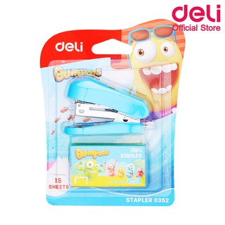 Deli 0352 Mini Stapler ชุดเย็บกระดาษแฟนซี 12 แผ่น แบบพกพา (คละสี 1 ชิ้น) แถมฟรี!!ลวดเย็บ 1 กล่อง แม็ค แม็ก ที่เย็บกระดาษ