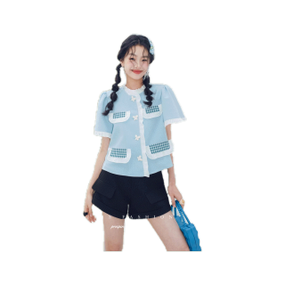 「สินค้าลิขสิทธิ์แท้」Iris Fashion IS2281201-IP2281202 Joy blue blouse - shorts เสื้อผ้าแฟชั่นผู้หญิง ชุดเข้าเซท (ซักแห้ง)