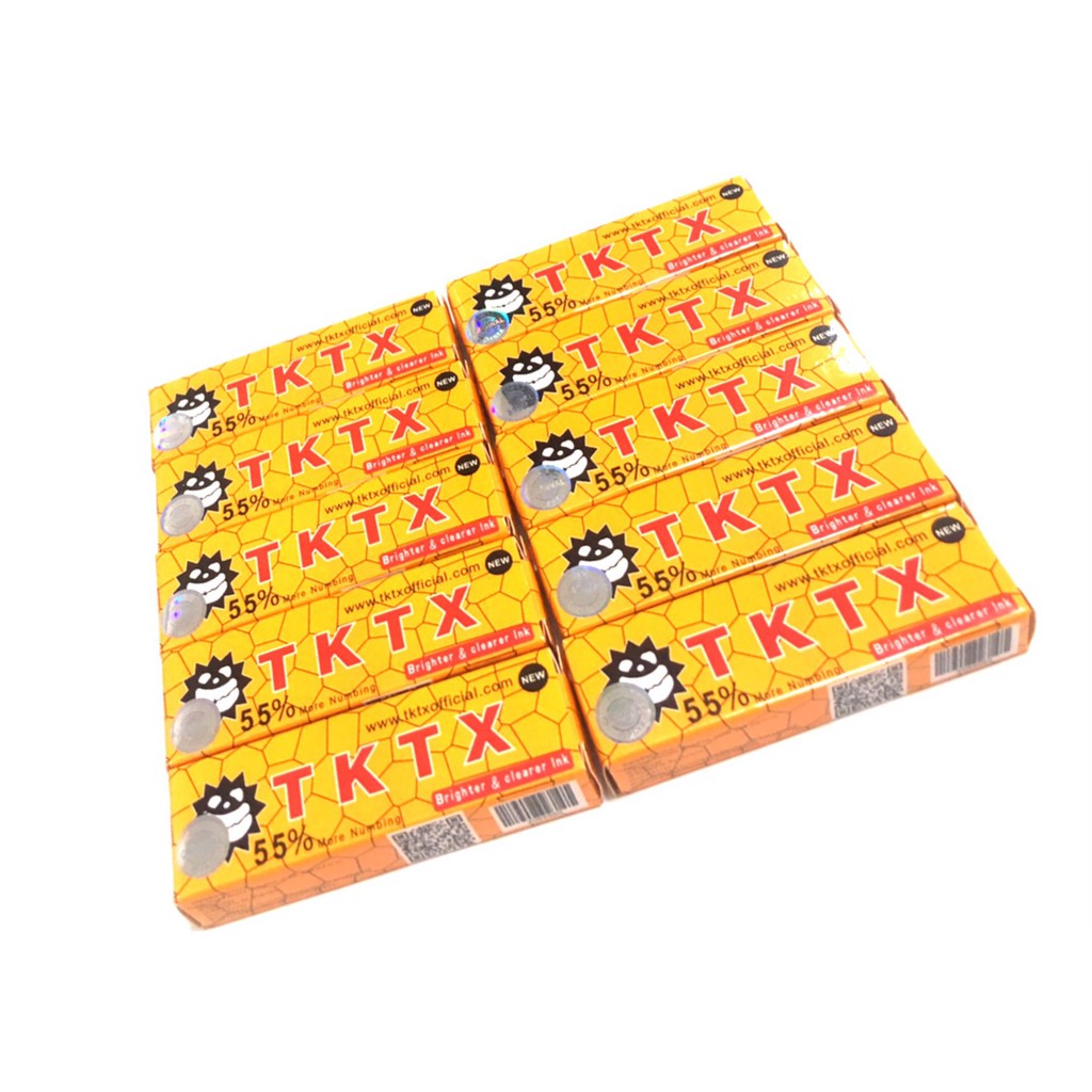 ( ชุด 10 หลอด) ย า ชา สำหรับสักลาย สักคิ้ว ปาก TKTX 55% เหลือง ไม่แถมครีมทาหลังสัก
