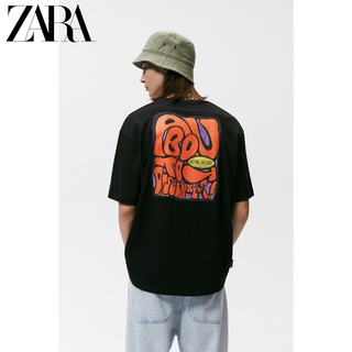 เสื้อยืดแขนสั้น ผ้าฝ้าย พิมพ์ลาย Zara แฟชั่นสําหรับผู้ชาย