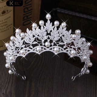 ‴Faux Pearl Hollowed Rhinestone ฝังผมมงกุฎ Tiara เจ้าสาวตกแต่งงานแต่งงาน