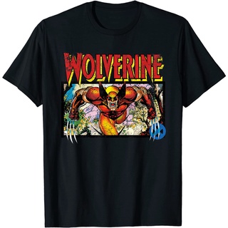 แขนสั้นcrew neckเสื้อยืด พิมพ์ลาย Marvel X-Men Retro Wolverine 90s สําหรับผู้ชายS-XXXXL