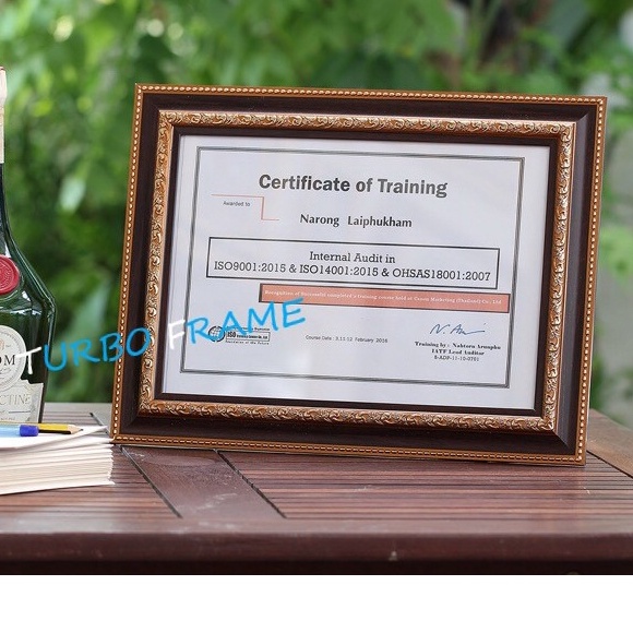 กรอบรูปสีโอ๊ค/ทองเพื่อใส่ใบประกาศTURBO FRAME  ขนาด 10x12" , A4 , 8x12" , 8x10", 7x9", 6x8", A5  งานพ