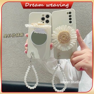 เคสป้องกันโทรศัพท์มือถือกระจก ลายดอกเบญจมาศ สีขาว เรียบง่าย สําหรับ Apple 6 7 7plus 8 8plus x xs se xr 11 12 13 pro max