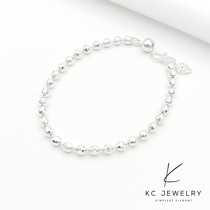 KC Jewelry S925 สร้อยข้อมือลูกปัดลูกบอลเงิน/Gelang Rantai Tangan Biji Sawi Perak 925/สร้อยข้อมือลูกป