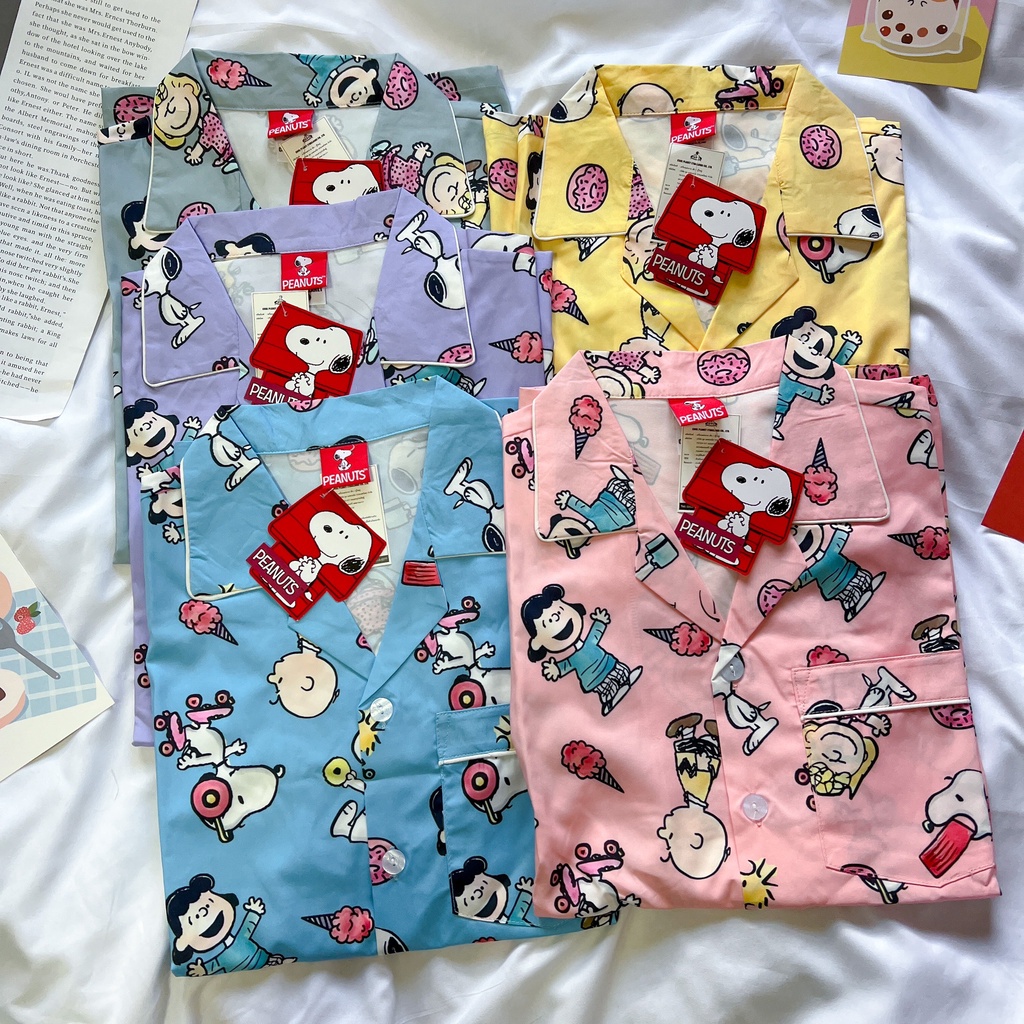 ชุดนอนSnoopy แขนสั้นขาสั้น ผ้าไหมอิตาลี ลิขสิทธิ์แท้