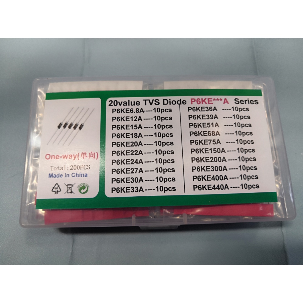 200PCS=20values*10pcs TVS diode Kit P6KE6.8 to 440 A/CA  12/15/18/20/22/24/27/30/33/36/39/51/68/75/1