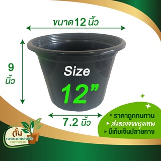 กระถางต้นไม้พลาสติก กระถางต้นไม้  12 นิ้ว 1 ใบ  แถมฟรี ขนาด 4 นิ้วสีดำ 1 ใบ