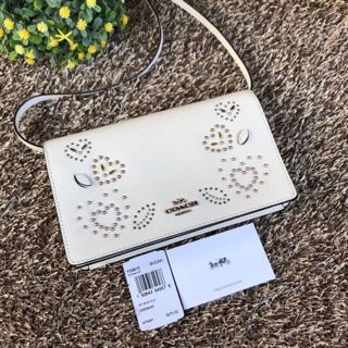 HAYDEN FOLDOVER CROSSBODY CLUTCH WITH HEART BANDANA RIVETS (COACH F55615) CHALK MULTI/SILVER