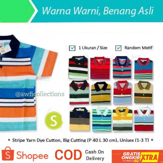 Children& 39;S เสื้อยืดคอปกลายทาง โปโลลายทาง ไซส์ S 1 - 2 ปี