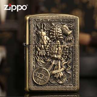 ∈☋ไฟแช็ก Zippo Zippo ของแท้ Lucky Jinbao หมายถึงเครื่องเกราะกล้าหาญน้ำมันก๊าดกันลมสร้างสรรค์ไฟแช็กชาย