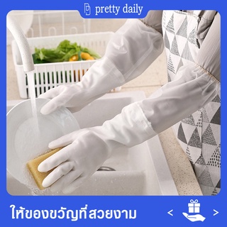 【Prettydaily】ถุงมือหนัง พลาสติก กันน้ำ ใช้ล้างจาน ทำความสะอาดของใช้ในครัวเรือน กันลื่น ทนทาน