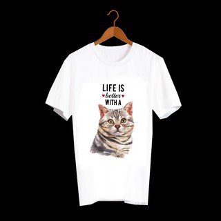 เสื้อลายแมว เสื้อยืด เสื้อยืดลายแมว American Shorthair เสื้อยืดพิมพ์ลาย แมว CAT T Shirt  CE1-A