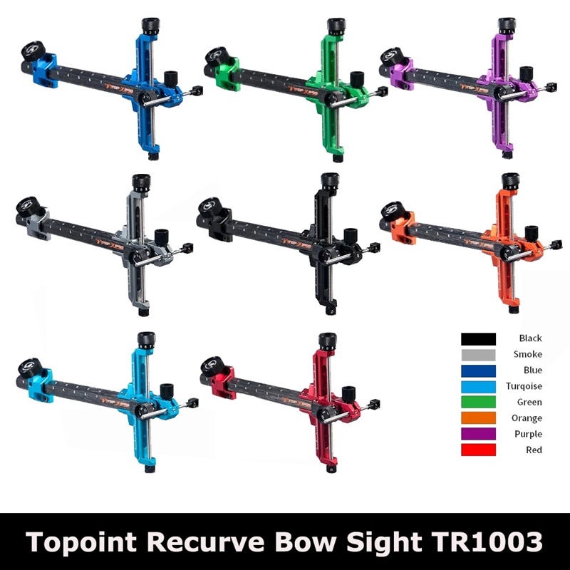 Topoint TR1003 ยิงธนู Recurve Bow Sight อุปกรณ์เสริม T รูปร่างยิงเป้าหมายปรับได้ด้วย Optical Fiber Pin Sight
