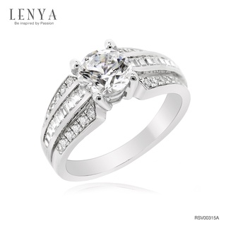 Lenya Jewelry แหวนเพชรDiamondLike ดีไซน์โดดเด่นด้วยเพชรDiamondLikeรูปทรงกลม ตัวเรือนเงินแท้ชุบทองคำขาว